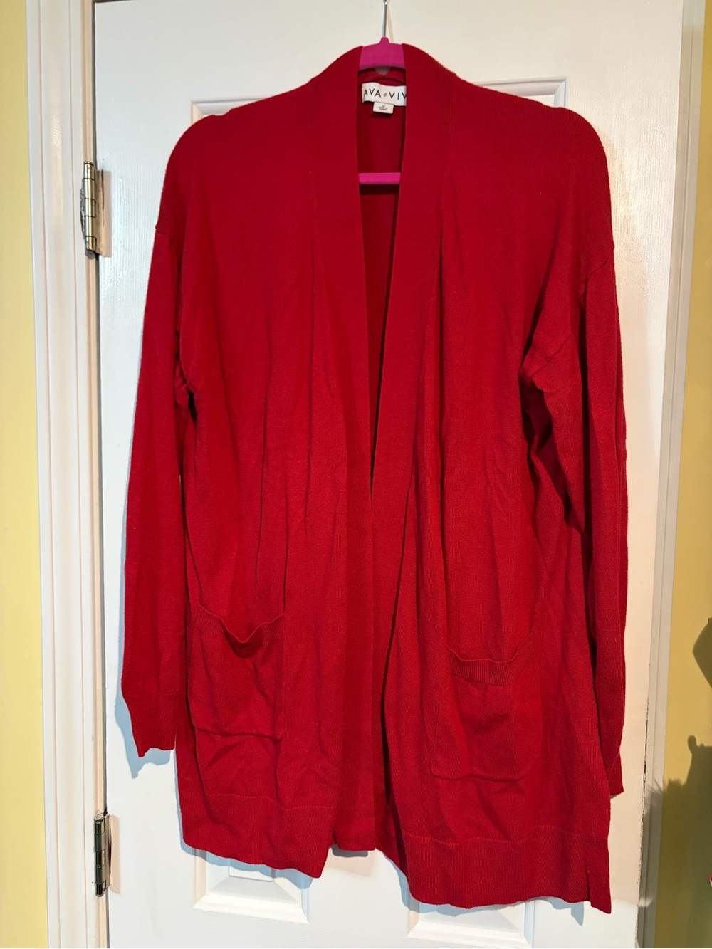 Ava & Viv Bright Red Open-Front Pocket Cardigan